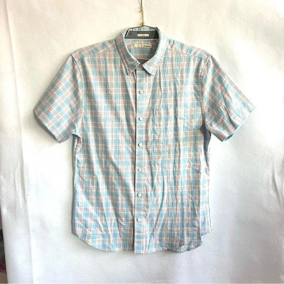 Hawker Rye Plaid Shirt Size Medium Blue Short Sleeve  Button Down Chest Pocket - Picture 1 of 9